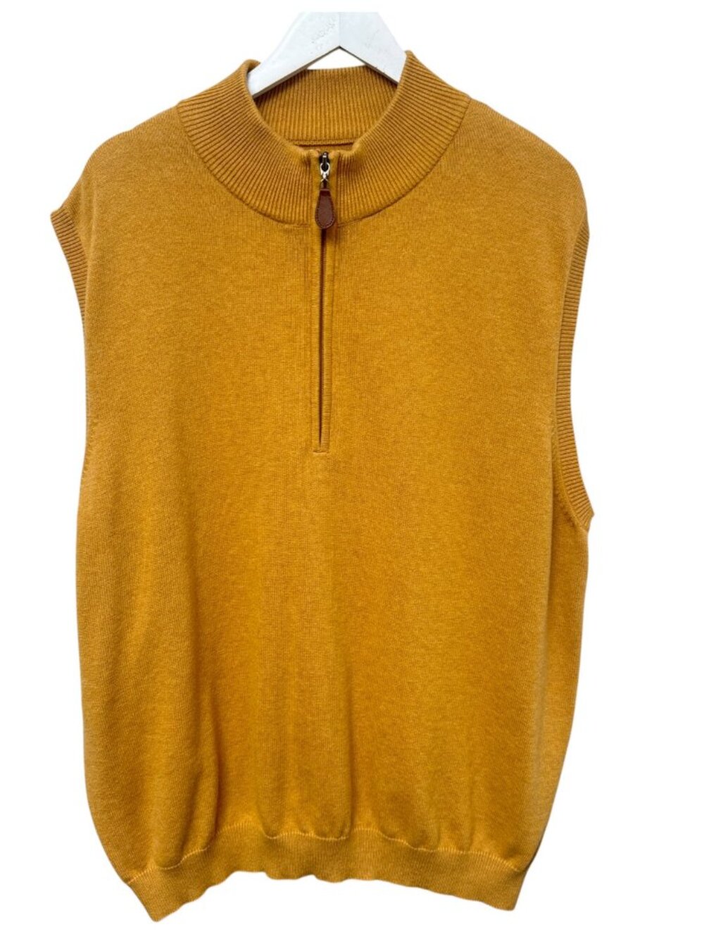 WALTER HAGEN Sweater Vest Size XXL Golden Tan Cotton Half Zip Mock Neck Golf